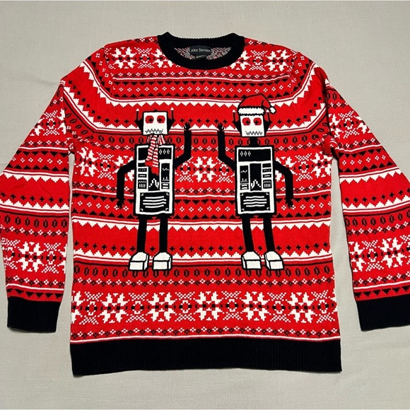 Alex Stevens Red Robot Ugly Christmas Sweater Size Large - Picture 1 of 8